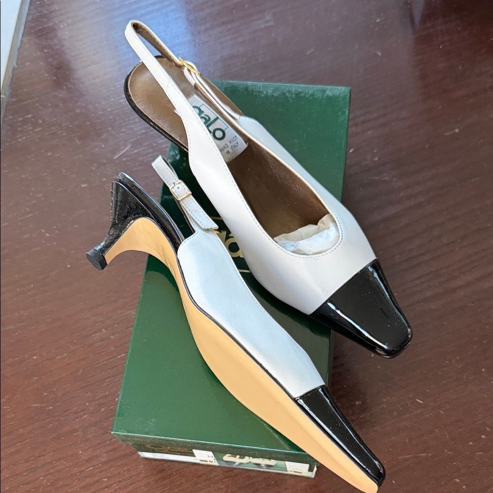 New Galo Black and White cap toe Slingback Heels 8.5